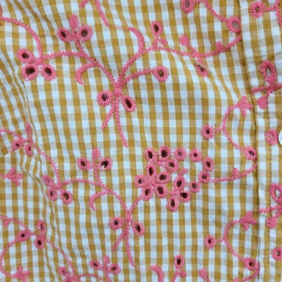 Odille Top Button Up Cottagecore Gingham Eyelet Floral Embroidered Mustard Sz 0 - Picture 4 of 9